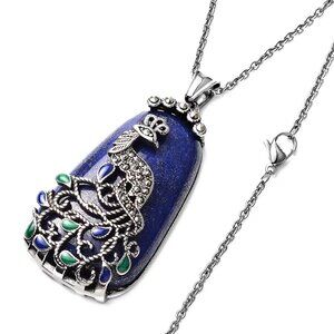 Lapis Lazuli Swiss Marcasite 100.35 ctw Peacoc Stainless Steel Necklace